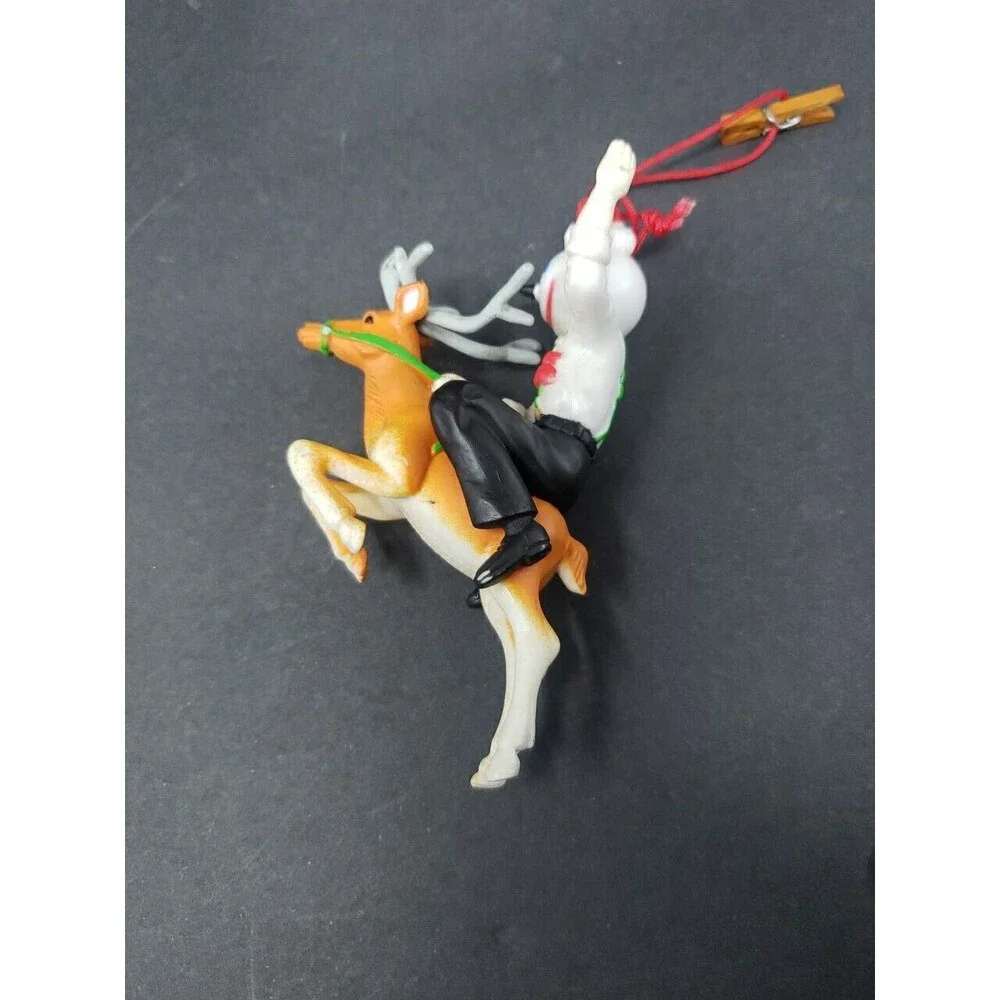 JACK In The Box Santa Ornament Riding Reindeer Antlers Vintage Christmas Ad